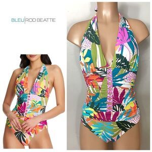 New. Bleu Rod Beattie colorful tropical print swimsuit. Size 8. Retails $129